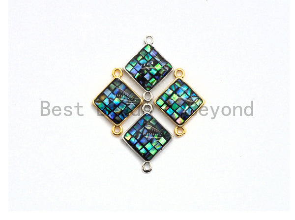 100% Natural Abalone Shell  Connector Diamond Shape with Gold/Silver Plated Edging, Abalone Shell Charm 14x18mm,SKU#Z288
