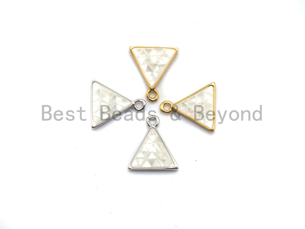 100% Natural White Color Shell Triangle Charm in Gold/Silver, White Shell Pearl Charm/Pendant, Shell Beads, 11x12mm,SKU#Z307