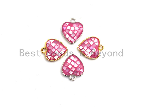 100% Natural HOT PINK Color Heart Shape Pendant in Gold/Silver Finish, Fuchsia pink Shell, pink heart Charm, 10x12mm,SKU#Z315