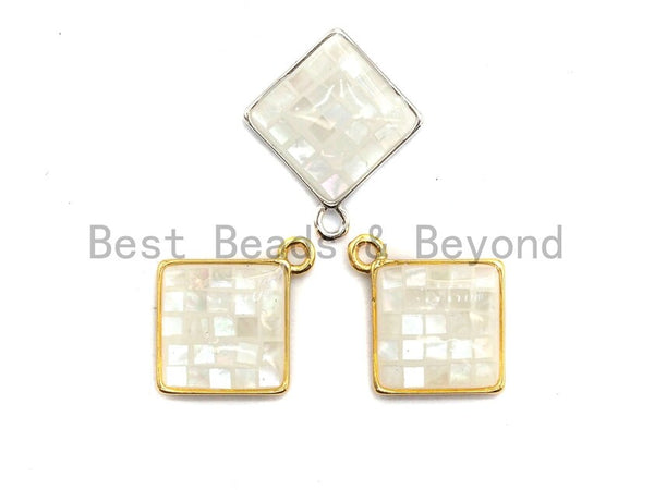 100% Natural White Color Shell Diamond Shape Charm, White shell charm, White Gold/Silver Pendant, Shell Jewelry Making, 13x16mm,SKU#Z325