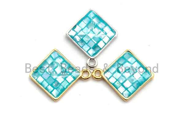 100% Natural Aqua Blue Color Shell Diamond Shape Charm/Pendant, Turquoise Blue Shell, Shell Charm, 13x16mm,SKU#Z326