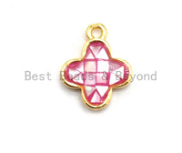 100% Natural Pink Color Shell Clover Flower Pendant Gold/Silver,  Fuchsia Abalone Shell, Natural Pink Shell Charm, 10x13mm,SKU#Z333