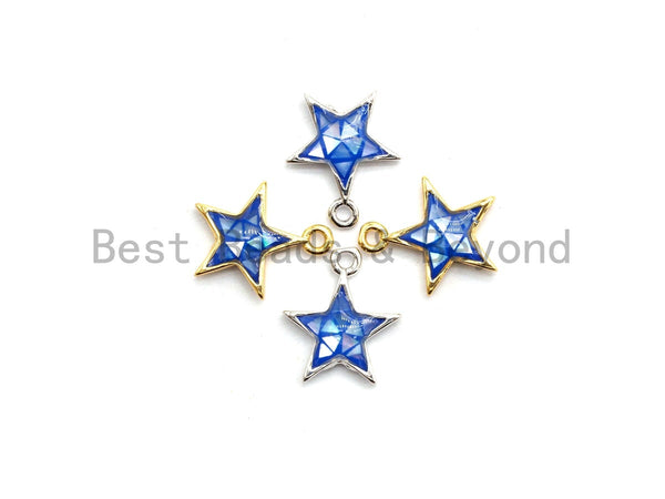 100% Natural Royal Blue Color Five Star Shell Charm, Natural Blue Star Shell Pendant, Gold/Silver plated star, 11x13mm,SKU#Z336