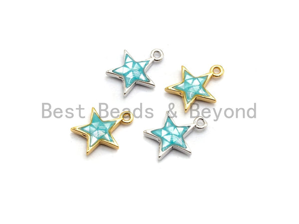 100% Natural Aqua Blue Color Five Star Shell Charm, Blue Shell Pendant, Shell Jewelry, Star shape Charm,  11x13mm,SKU#Z338