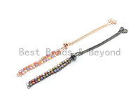 NEW STYLE Sliding adjustable Half finished bracelet,Box chain with Rainbow CZ Stud,rubber stopper beads, connector link findings,#A97