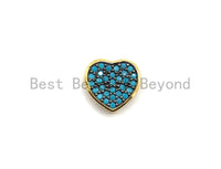 9x4mm Colored CZ Micro Pave Heart Shape Spacer Beads, Fuchsia/Turquoise/Cobalt/Black/Green CZ Gold Plated Beads, Bracelet Beads,sku#E448