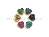 9x4mm Colored CZ Micro Pave Heart Shape Spacer Beads, Fuchsia/Turquoise/Cobalt/Black/Green CZ Gold Plated Beads, Bracelet Beads,sku#E448