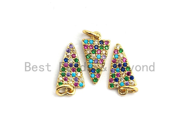 CZ Colorful Micro Pave Triangle Pendant, Triangle Shaped Pave Pendant, Gold plated, 8x14mm, Sku#F755