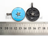 NEW Colorful Enamel Star on Disc Pendant,Cubic Zirconia Pave Pendant, Red/Blue/Pink/Orange/Yellow/White/Green Star Charms, 30*35mm, SKU#F613