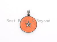 NEW Colorful Enamel Star on Disc Pendant,Cubic Zirconia Pave Pendant, Red/Blue/Pink/Orange/Yellow/White/Green Star Charms, 30*35mm, SKU#F613