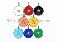 NEW Colorful Enamel Star on Disc Pendant,Cubic Zirconia Pave Pendant, Red/Blue/Pink/Orange/Yellow/White/Green Star Charms, 30*35mm, SKU#F613