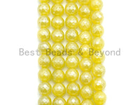 Mystic Plated Yellow Jade Round Faceted Beads, 6mm/8mm/10mm/12mm/14mm Yellow Color Jade Gemstone Beads, 15.5inch strand, SKU#U436