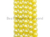 Mystic Plated Yellow Jade Round Faceted Beads, 6mm/8mm/10mm/12mm/14mm Yellow Color Jade Gemstone Beads, 15.5inch strand, SKU#U436