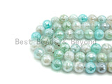 Mystic Plated Faceted Agate Beads,6mm/8mm/10mm/12mm, Ice Blue White Agate Beads,15.5" Full Strand, SKU#U443