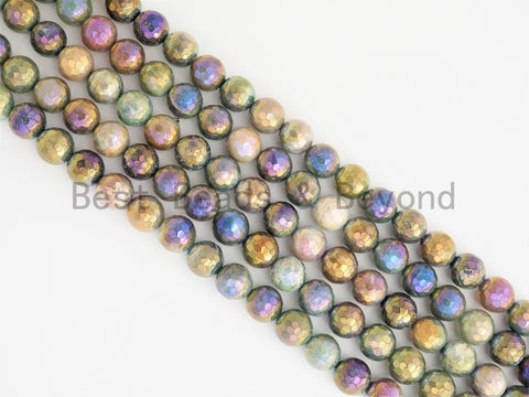 Mystic Plated Faceted Indian Agate Beads,6mm/8mm/10mm/12mm, Rainbow Moss Agate Beads,15.5" Full Strand, SKU#U426