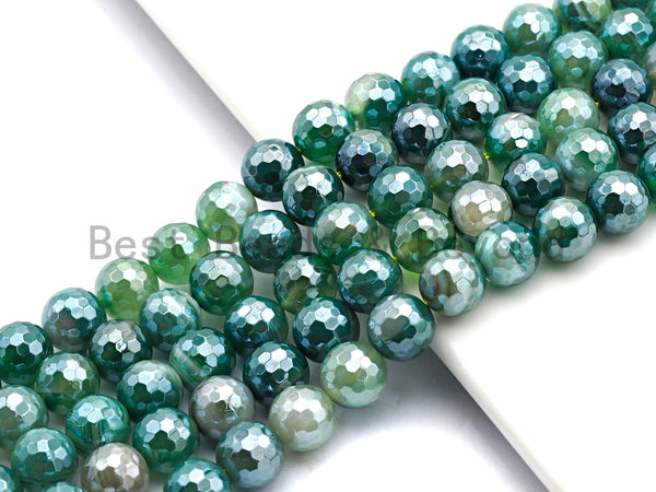 Mystic Plated Faceted Green Agate beads, 6mm/8mm/10mm/12mm Agate Gemstone beads, Natural Agate Beads, 15.5inch strand, SKU#U444