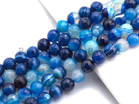 High Quality Faceted Blue Banded Agate beads, 6mm/8mm/10mm/12mm, Blue Agate Gemstone beads, Natural Agate Beads, 15.5inch strand, SKU#U445
