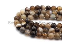 High Quality Natural Faceted Brown Banded Agate beads, 6mm/8mm/10mm/12mm Brown Gemstone beads, Agate Beads, 15.5inch strand, SKU#U448
