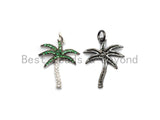 Green CZ Micro Pave Coconut Tree Pendant, Palm Tree Pave Pendant, Gold/Rose Gold/Silver/Gunmetal plated, 17x21mm, Sku#F698