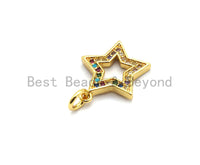 CZ Colorful Micro Pave Five Point Star Shape Pendant, Five Star Shaped Pave Pendant, Gold plated,14x15mm, Sku#F719