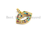 CZ Colorful Micro Pave Lip Charm, Lip Shaped Pave Pendant, Gold plated, 12x15mm, Sku#F750
