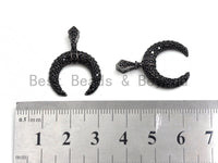 Black CZ Pave On Black Micro Pave Horn Charm Beads, Micro Paved Horn Pendant,19x19mm, sku#B97