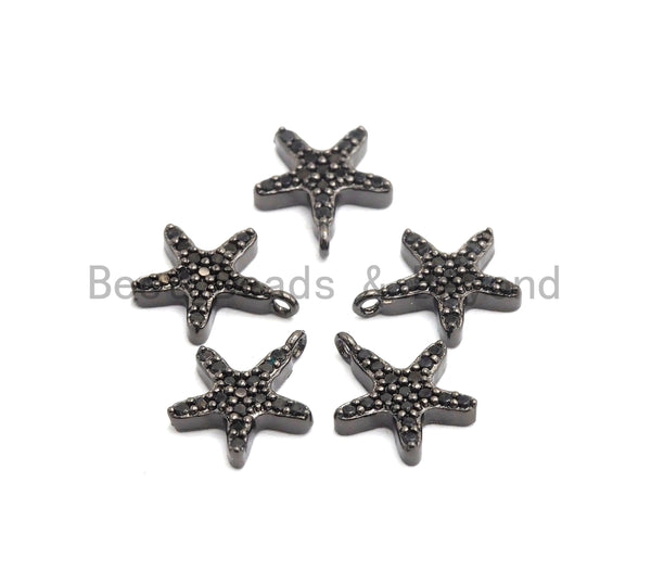 Micro Pave Black CZ Pave On Black Starfish Charm Beads, Starfish Charm, Black color beads, 9x10mm, sku#B100