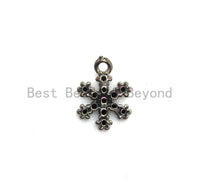 Black CZ Pave On Black Micro Pave Snowflake Flower Pendant/Charm, Cubic Zirconia Dainty Black Flower Charm/Pendant, 7x9mm,sku# B101