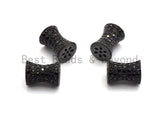 Black CZ Pave On Black Hourglass Spacer Beads, Big Large Hole Spacer Beads, Cubic Zirconia Drum Barrel Space Beads, 10x13mm, SKU#C89