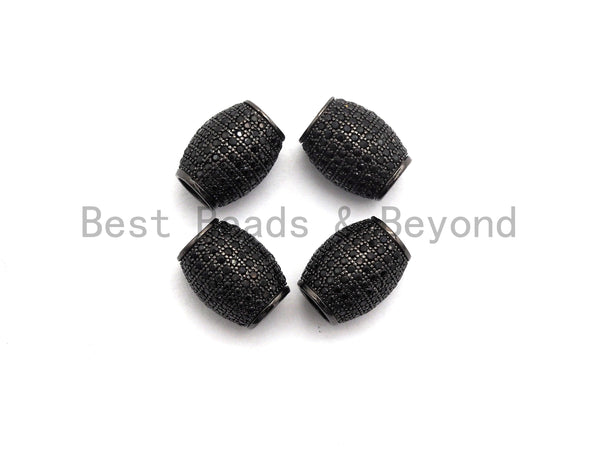 Micro Pave Black CZ Pave On Black Big/Large Hole Oval Drum Spacer Beads, Bracelet/Necklace Spacer, Cubic Zirconia Beads, 10x12mm, sku#C91