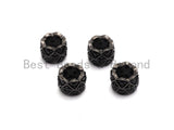 Black CZ Pave On Black Triple Layers Big Large Hole Cylinder Beads, Cubic Zirconia Black Color Cylinder Space Beads, 8x6mm, SKU#C92