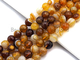 High Quality Faceted Brown Yellow Banded Agate beads, 6mm/8mm/10mm/12mm Yellow Agate Gemstone beads, 15.5inch strand, SKU#U450