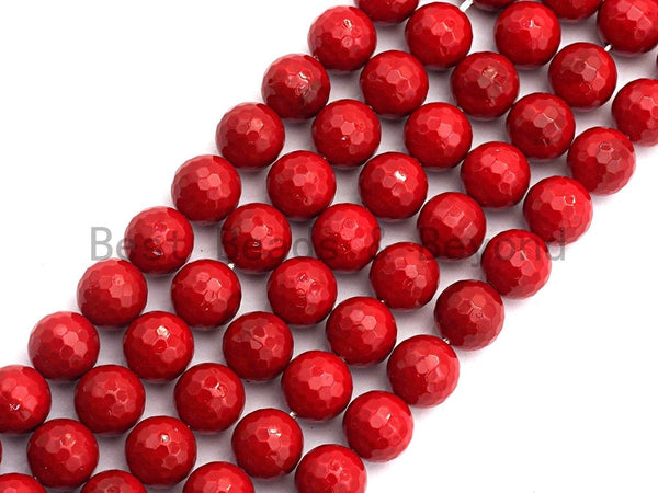 Quality Red Mother of Pearl beads,6mm/8mm/10mm/12mm/14mm Pearl Faceted Round beads, Loose Faceted Pearl Shell Beads, 16inch strand, SKU#T115