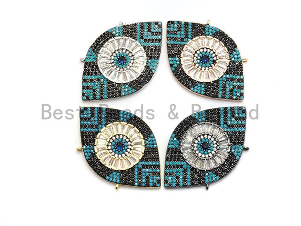 Turquoise Black CZ Micro Pave Geometric Evil Eye Pendant, Cubic Zirconia Pendant,32x28mm, sku#F705