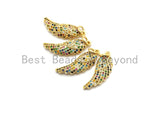 CZ Colorful Micro Pave Angel Wing Pendant, Angel Wing Shaped Pave Pendant, Gold plated, 8x23mm, Sku#F726