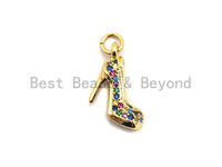 CZ Colorful Micro Pave High-heel Shoes Pendant, High-heel Shoe Pave Pendant, Gold plated, 16x6mm, Sku#F829