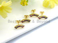 Colorful CZ Micro Pave Rainbow Shaped Earring, Earring Stud, Gold plated, Earring Findings,4x15mm,sku#J103 Bestbeads&Beyond