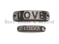 Clear Cz Micro Pave 5x28/10x37mm Slab Oval With LOVE Bar Two Hole Bracelet Connector, Cubic Zirconia Connector/Link,sku#E486