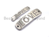 Clear Cz Micro Pave 5x28/10x37mm Slab Oval With LOVE Bar Two Hole Bracelet Connector, Cubic Zirconia Connector/Link,sku#E486