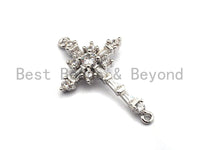 Clear CZ Micro Pave 20x33mm Cross Shape With Little Flower Connector, Cubic Zirconia Connector/Link,sku#E491