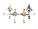 Clear CZ Micro Pave 20x33mm Cross Shape With Little Flower Connector, Cubic Zirconia Connector/Link,sku#E491 Bestbeads&Beyond