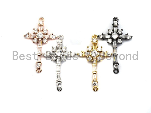Clear CZ Micro Pave 20x33mm Cross Shape With Little Flower Connector, Cubic Zirconia Connector/Link,sku#E491