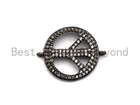 Clear Cz Micro Pave 18x23mm Peace Sign Round Connector, Cubic Zirconia Connector/Link,sku#E492 Bestbeads&Beyond