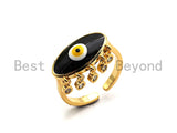 Colorful CZ Micro Pave Black Enamel Evil Eye With Long Eyelash Ring, Cubic Zirconia Gold Ring,Adjustable Ring,15x23x17mm,sku#X13