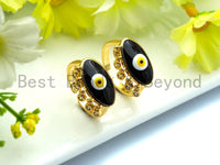 Colorful CZ Micro Pave Black Enamel Evil Eye With Long Eyelash Ring, Cubic Zirconia Gold Ring,Adjustable Ring,15x23x17mm,sku#X13