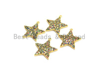 Multi-Color CZ Micro Pave Five Star Pendant, Star Shaped Pave Pendant, Gold plated, 23x24mm, Sku#B108