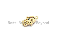 CZ Micro Pave Multi Color Hamsa Hand Pendant, Hamsa Hand Shaped Pave Pendant, Gold plated, 9x13mm, Sku#B114