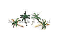 Green CZ Micro Pave Coconut Tree Pendant, Palm Tree Pave Pendant, Gold/Rose Gold/Silver/Gunmetal plated, 17x21mm, Sku#F698