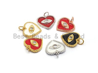 Pave CZ Enamel Heart With Evil Eye Pendant, Enamel Pendant,Enamel Heart Pendant, Oil Drop jewelry Findings,16mm,sku#Z255