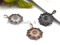 Large CZ Micro Pave Dual Color flower Star Burst Pendant, Cubic Zirconia Rose Gold/Silver/Black Focal Pendant, 36x39mm,sku#F634